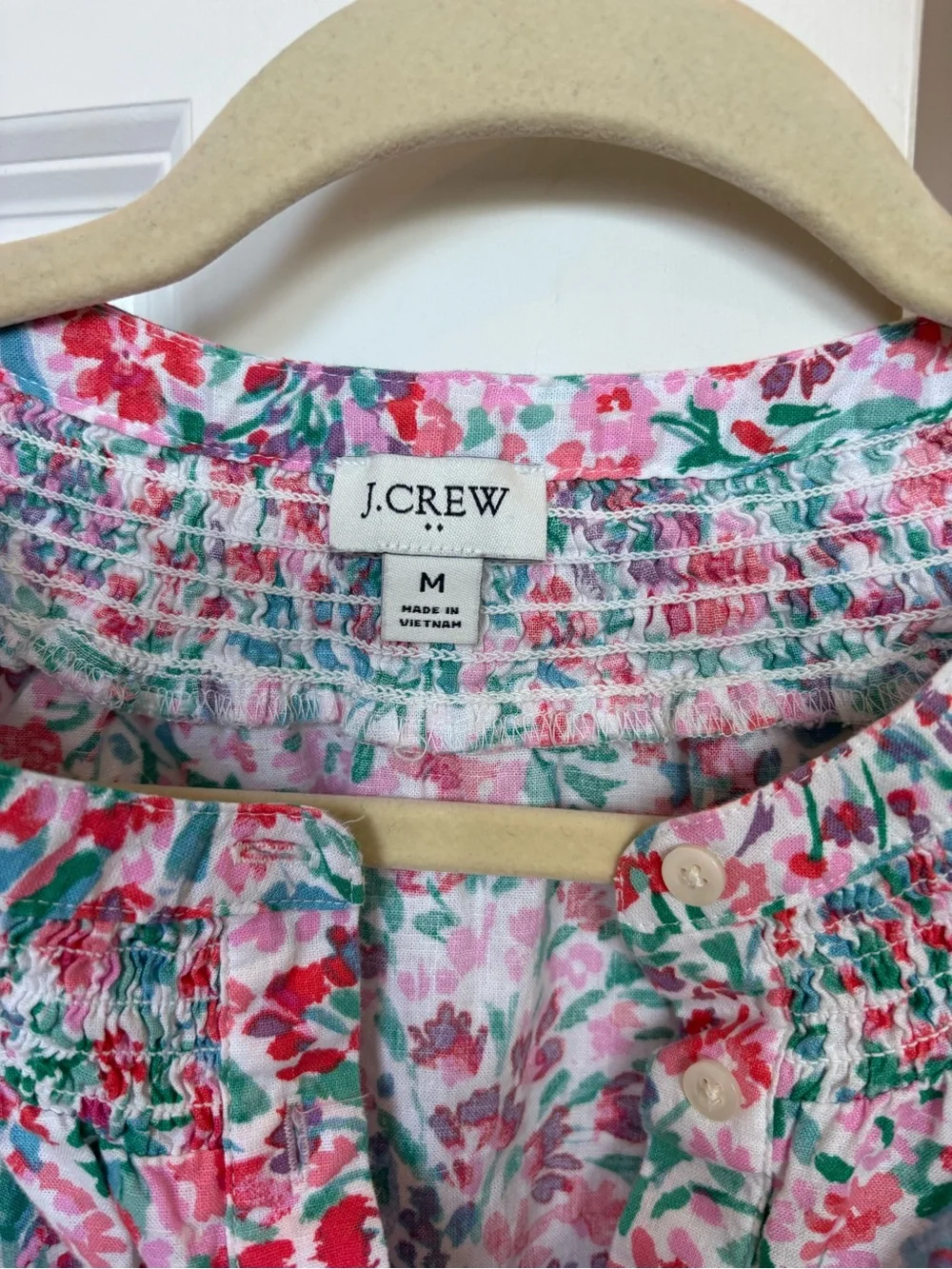 J. Crew Pink, Green & White Floral Short-Sleeve Blouse